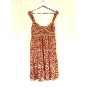 Free People Dress Womens Small Mini Fit Flare Floral Orange Vneck Aline Boho